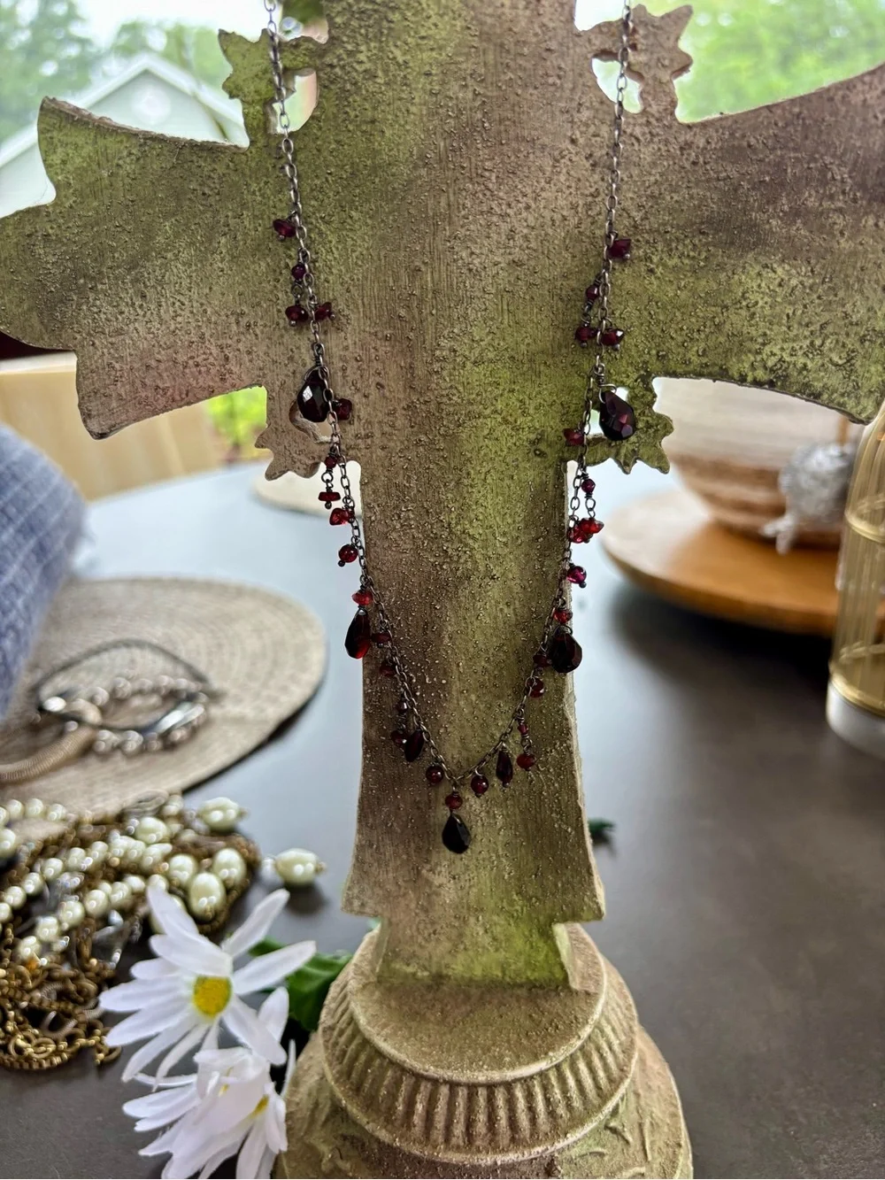 Silpada Silver Necklace with Garnet-Red Crystal Drops